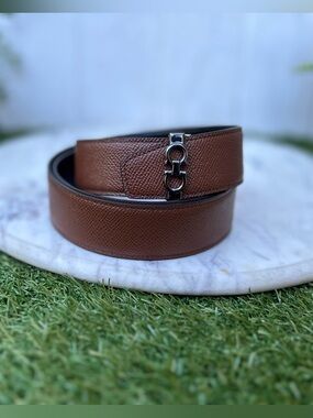 Salvatore Ferragamo Brown Leather Double Gancini Belt Strap Only